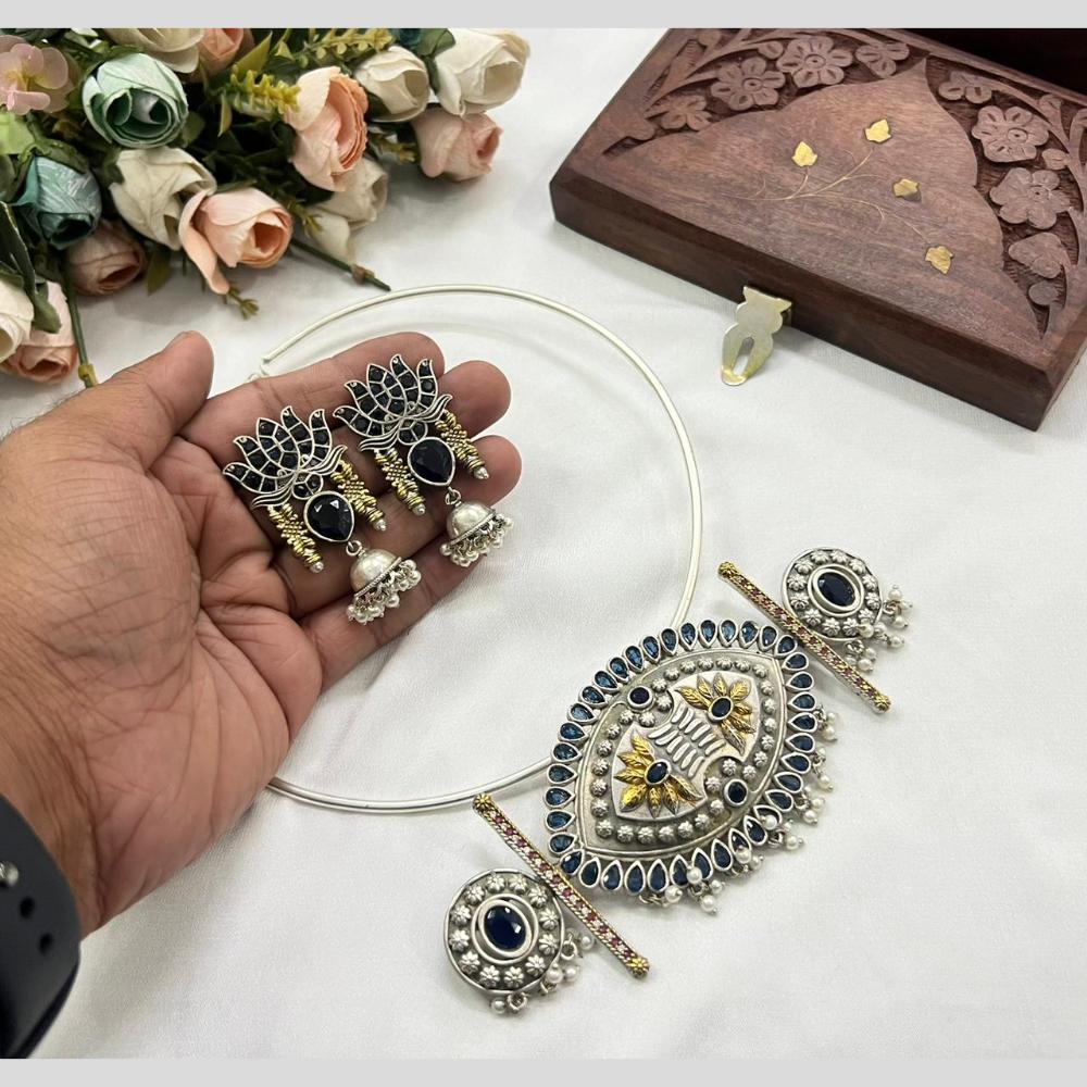 Akruti Collection 2 Tone Plated Pota Stone Necklace Set