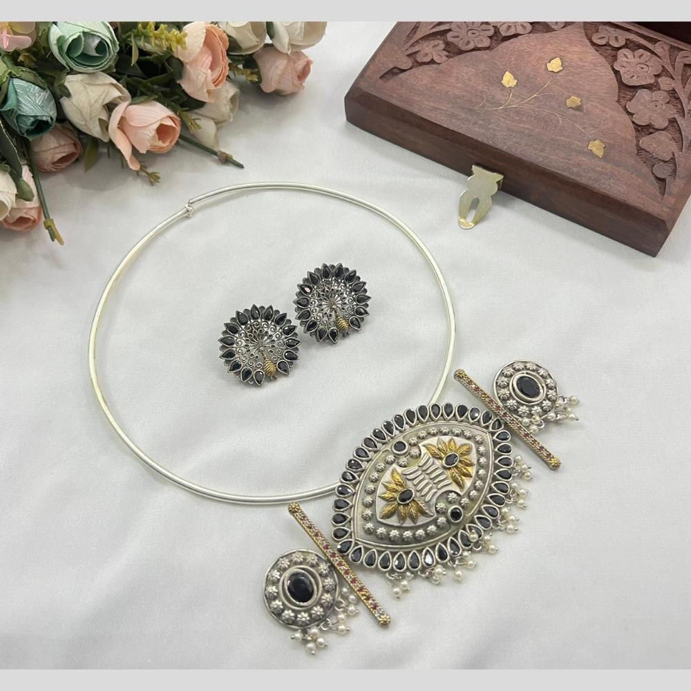Akruti Collection 2 Tone Plated Pota Stone Necklace Set