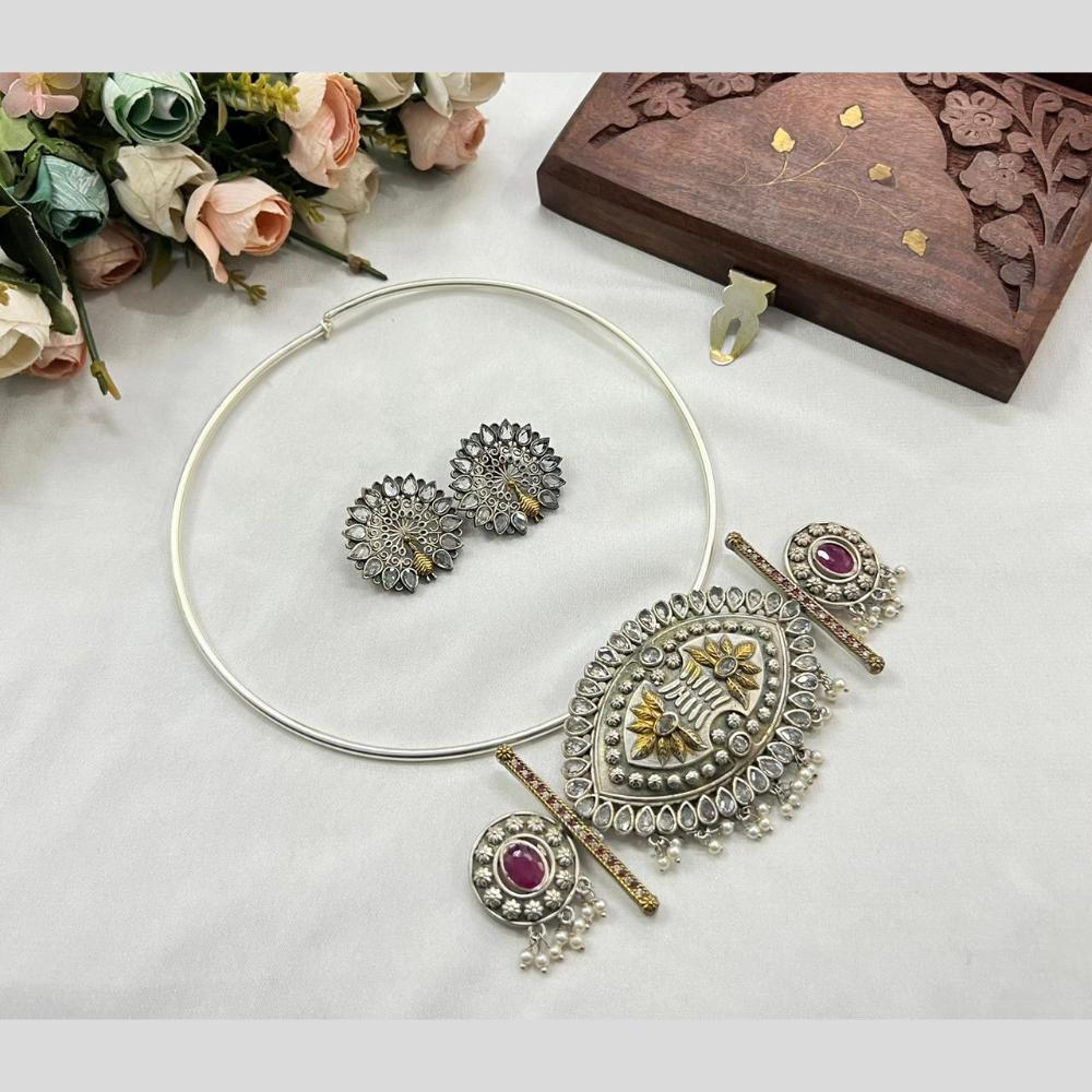 Akruti Collection 2 Tone Plated Pota Stone Necklace Set
