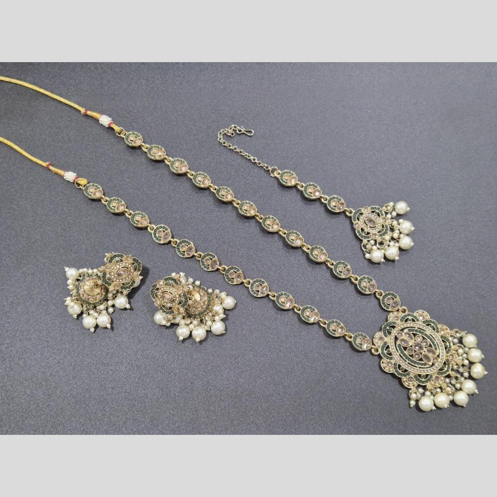 Akruti Collection Gold Plated Crystal Stone And Pearls Long Necklace Set