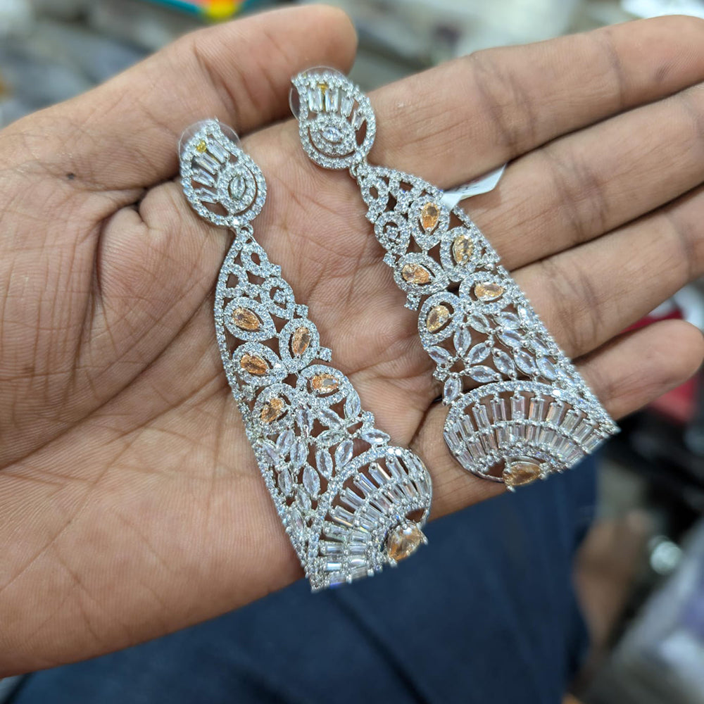 Akruti Collection Silver Plated AD Dangler Earrings