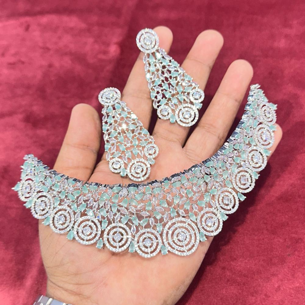 Akruti Collection Silver Plated American Diamond Neckalce Set