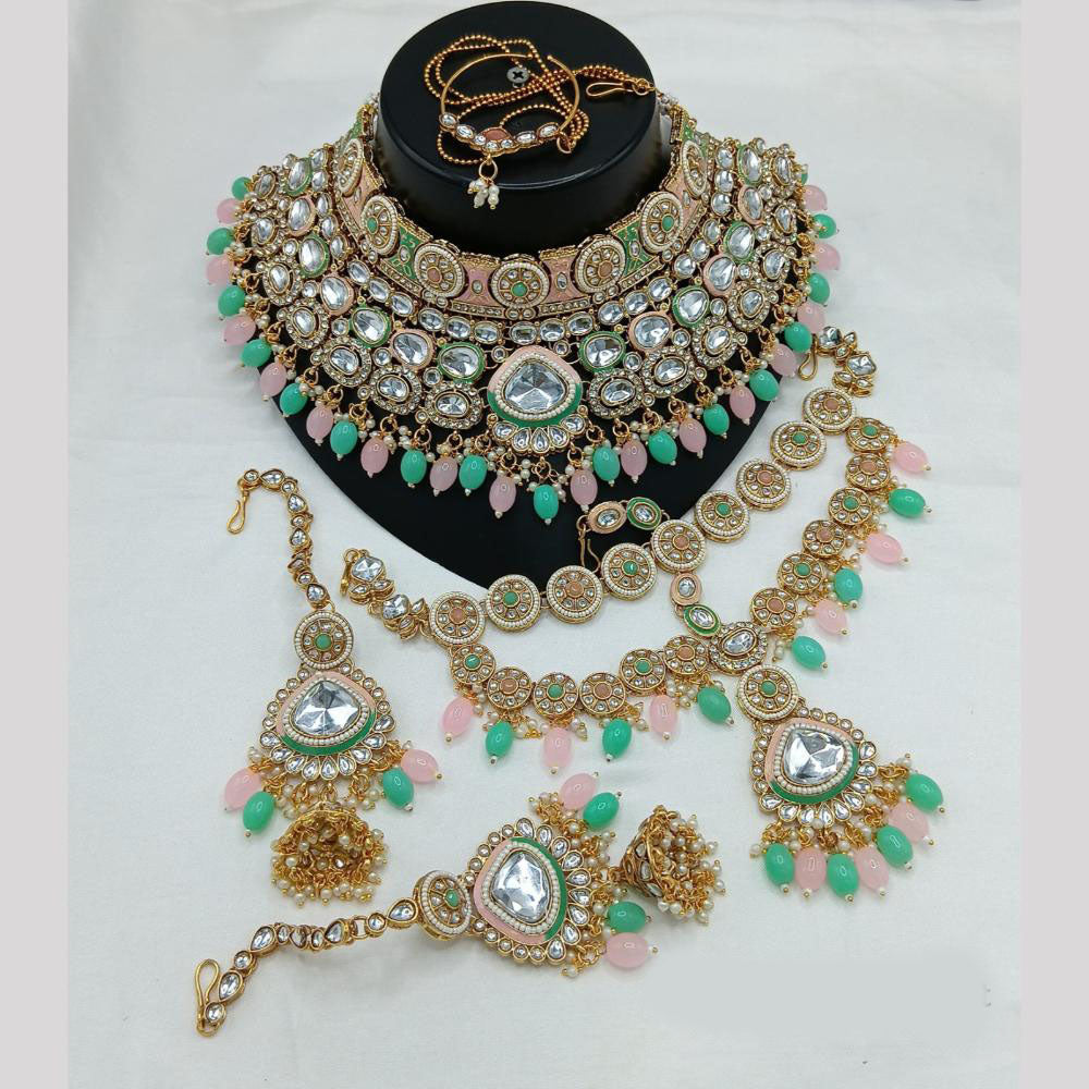 Akruti Collection Gold Plated Crystal Stone And Beads Neckalce Set