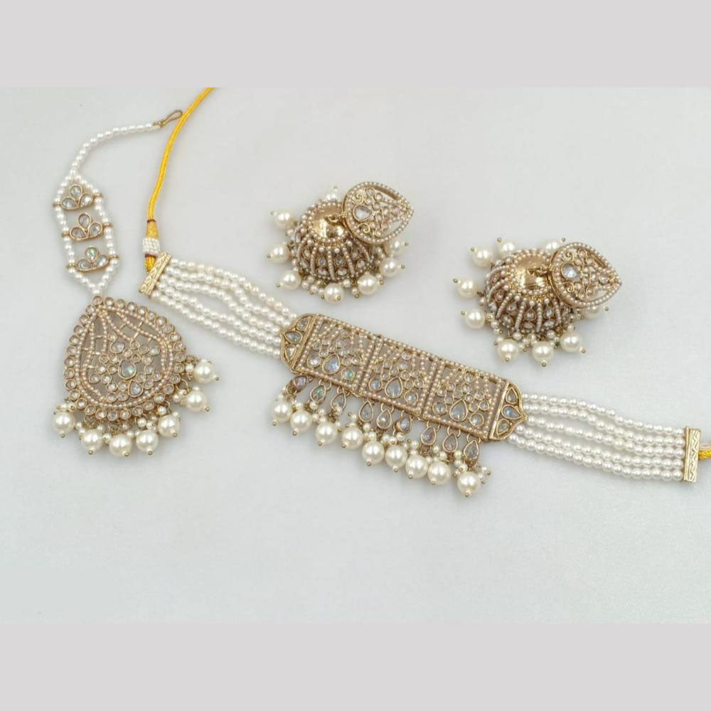 Akruti Collection Gold Plated Crystal Stone And Pearl Neckalce Set