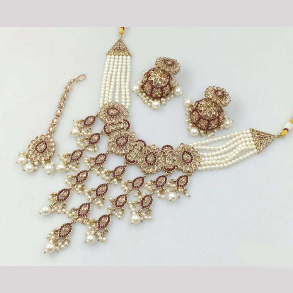 Akruti Collection Gold Plated Crystal Stone And Pearl Neckalce Set