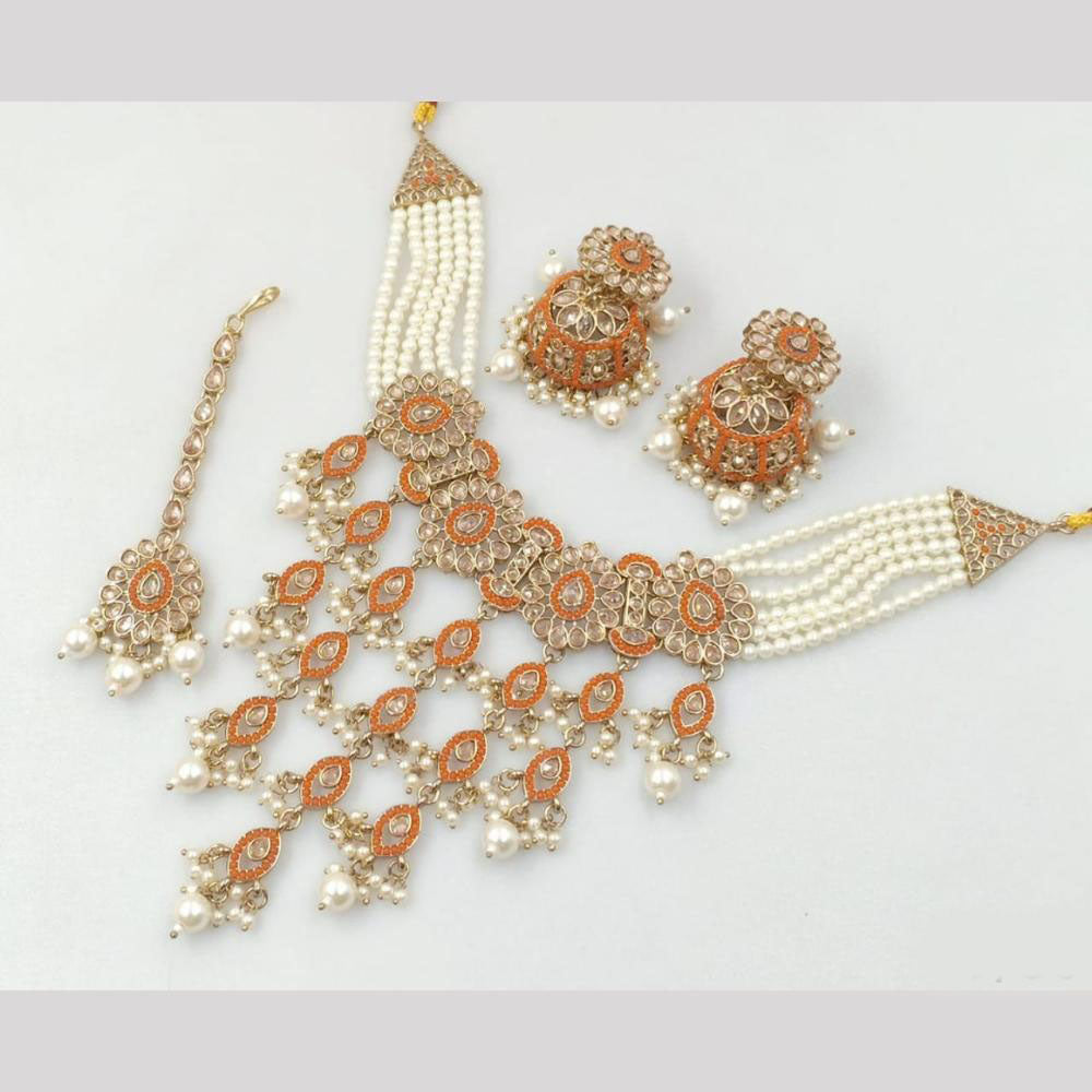 Akruti Collection Gold Plated Crystal Stone And Pearl Neckalce Set