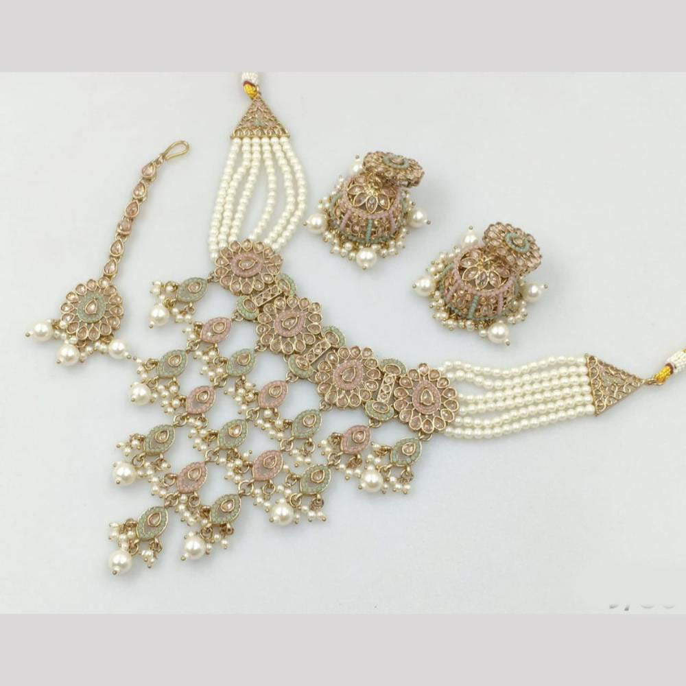 Akruti Collection Gold Plated Crystal Stone And Pearl Neckalce Set