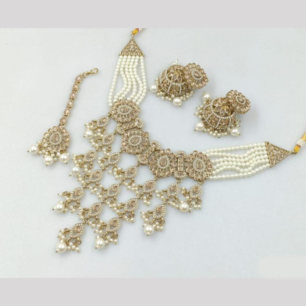 Akruti Collection Gold Plated Crystal Stone And Pearl Neckalce Set