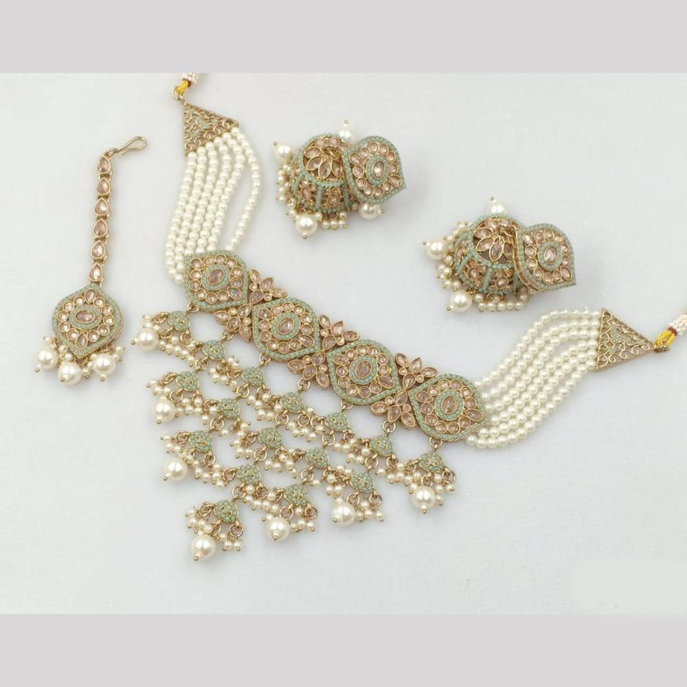Akruti Collection Gold Plated Crystal Stone And Pearl Neckalce Set