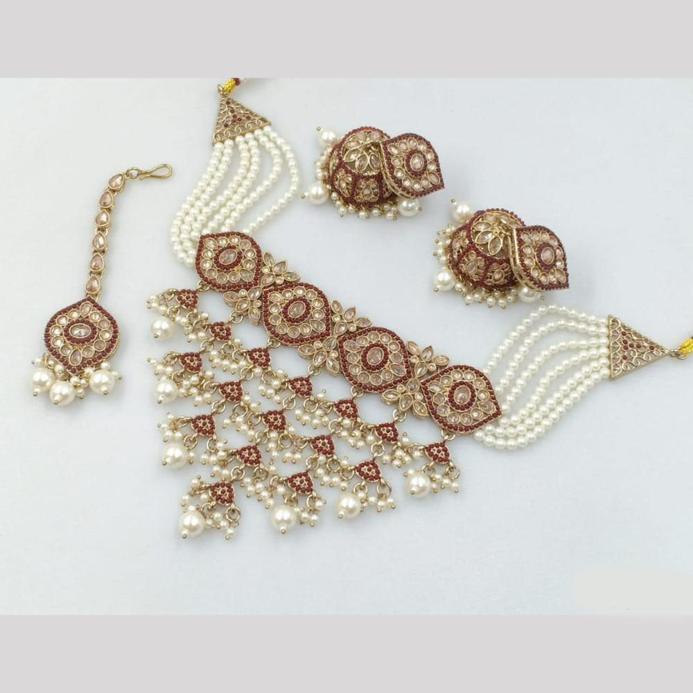 Akruti Collection Gold Plated Crystal Stone And Pearl Neckalce Set