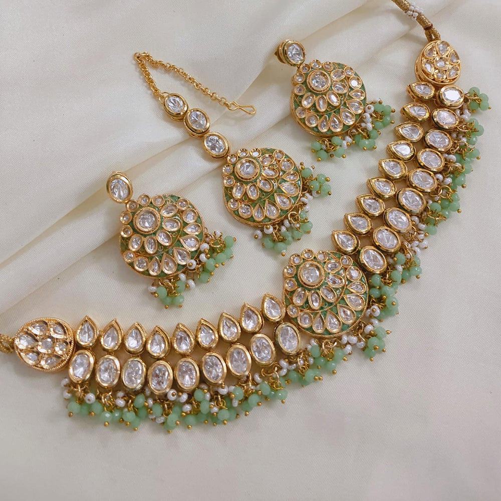 Akruti Collection Gold Plated Polki Kundan Stone And Pearls Necklace Set