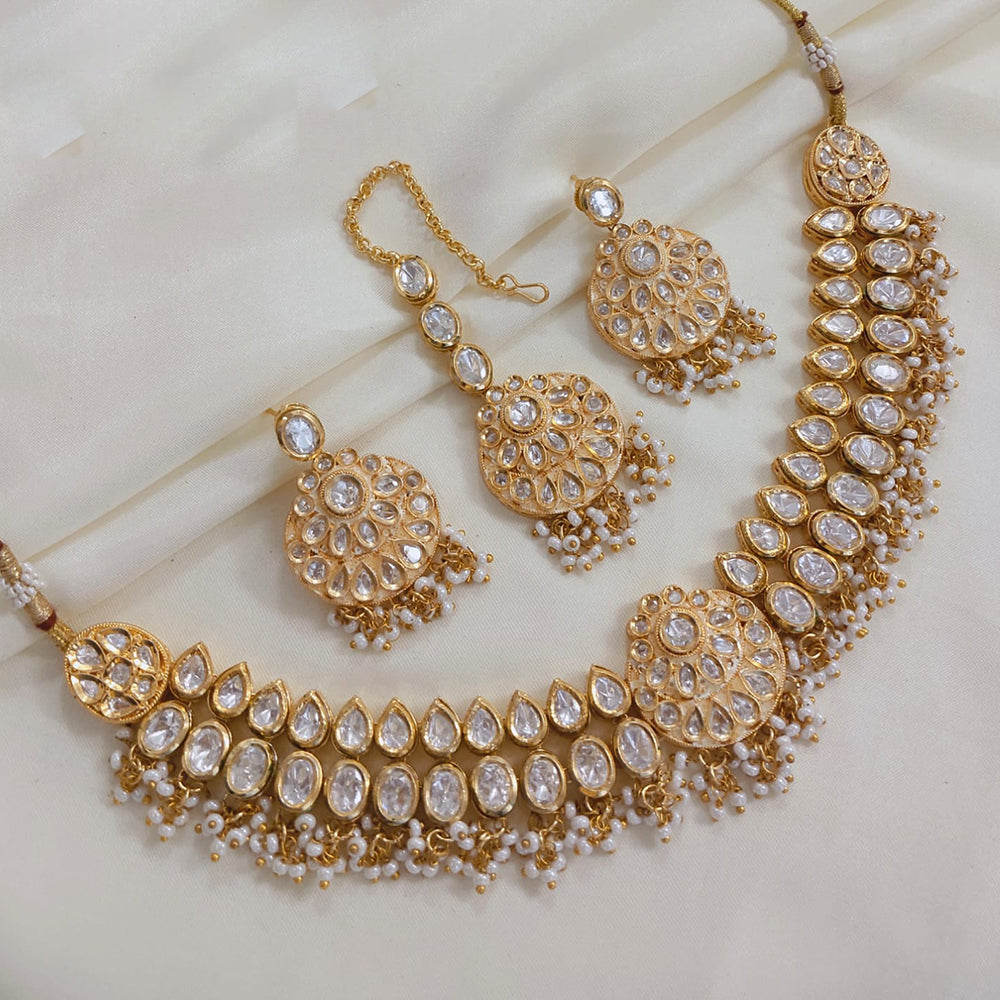 Akruti Collection Gold Plated Polki Kundan Stone And Pearls Necklace Set