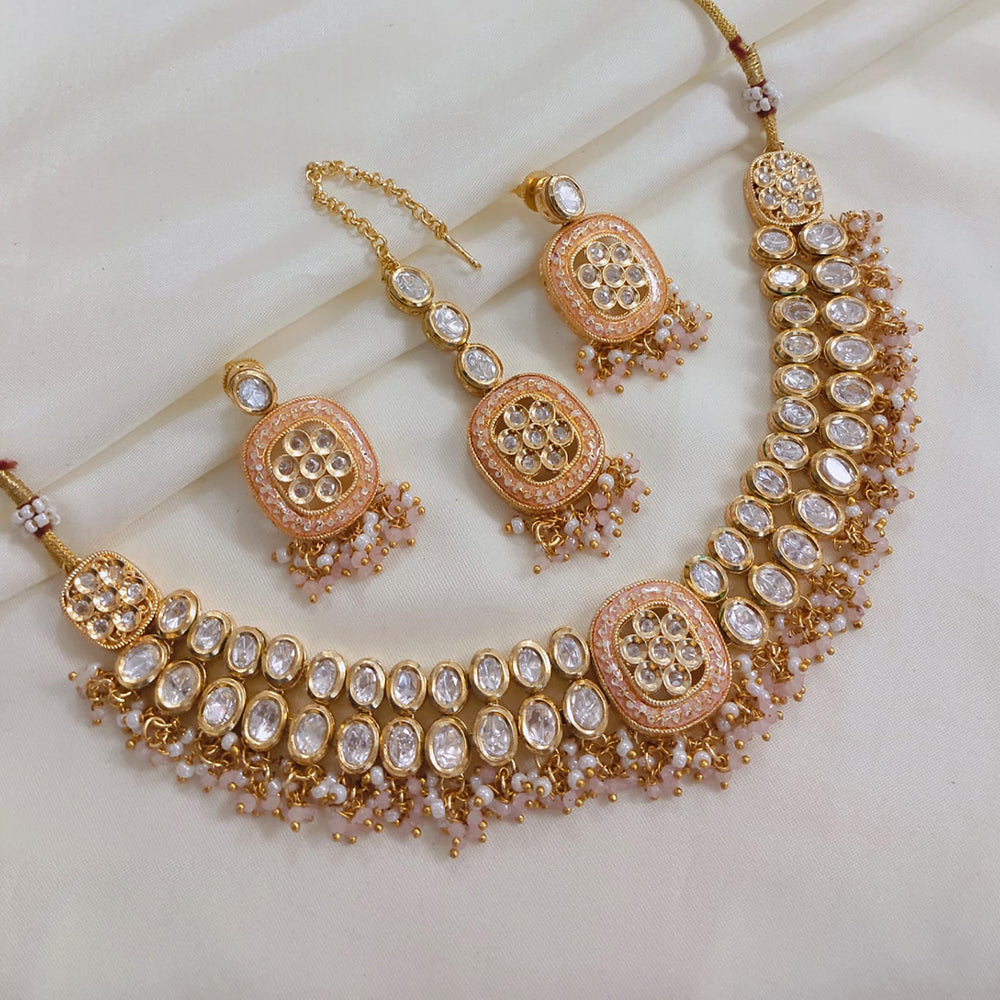 Akruti Collection Gold Plated Polki Kundan Stone And Pearls Necklace Set