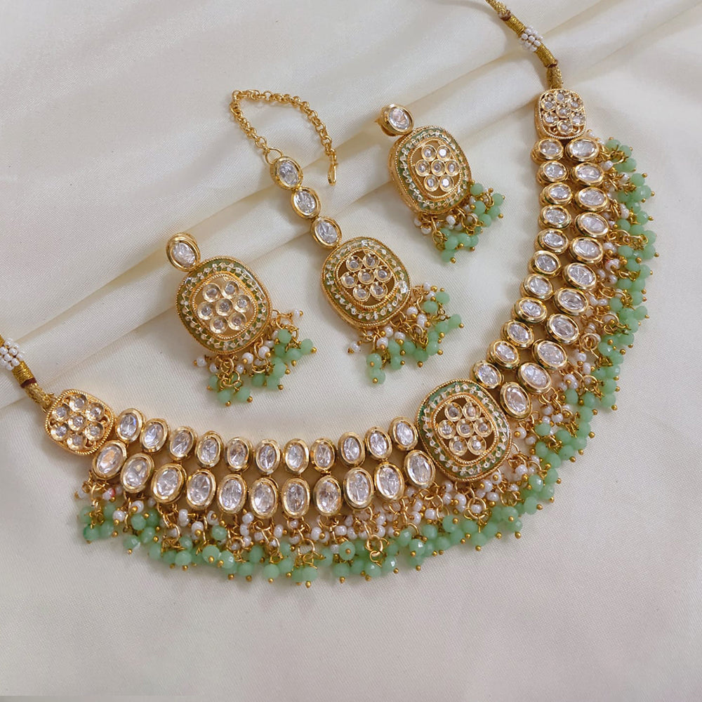 Akruti Collection Gold Plated Polki Kundan Stone And Pearls Necklace Set