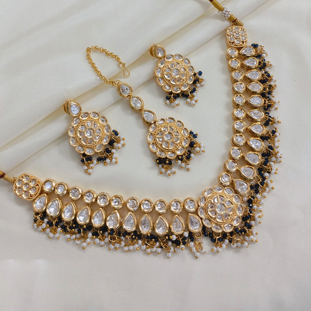 Akruti Collection Gold Plated Polki Kundan Stone And Pearls Necklace Set