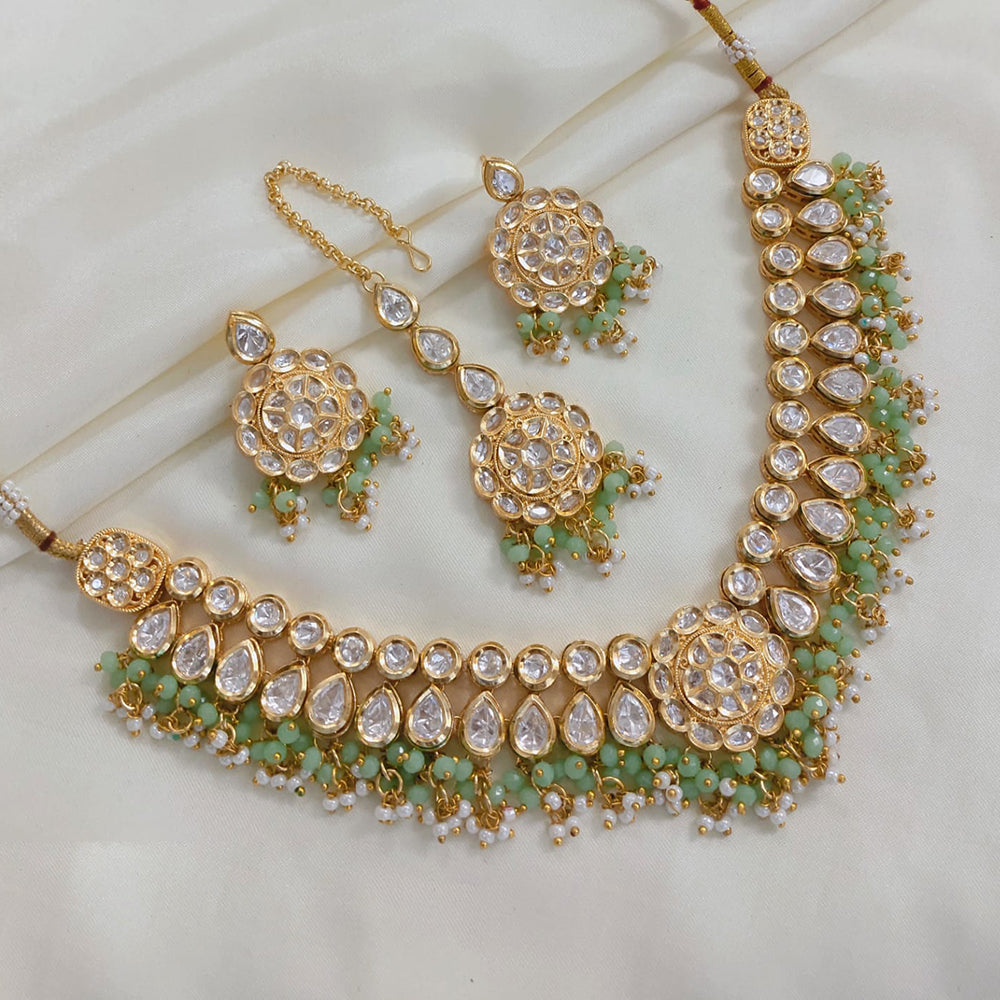 Akruti Collection Gold Plated Polki Kundan Stone And Pearls Necklace Set