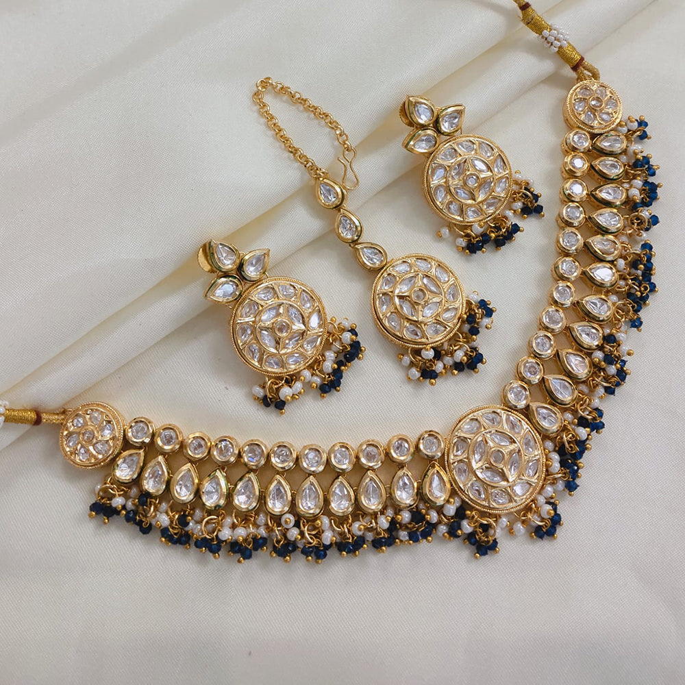 Akruti Collection Gold Plated Polki Kundan Stone And Pearls Necklace Set