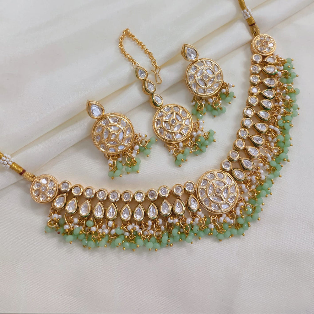 Akruti Collection Gold Plated Polki Kundan Stone And Pearls Necklace Set