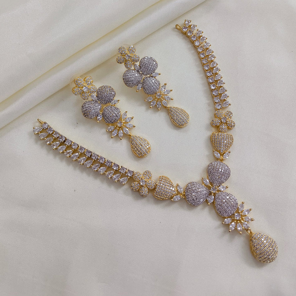 Akruti Collection Gold Plated American Diamond Necklace Set