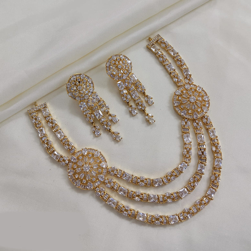 Akruti Collection Gold Plated American Diamond Necklace Set