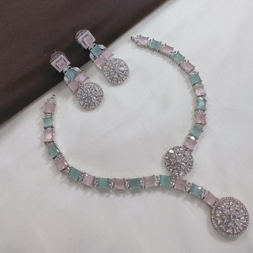 Akruti Collection Silver Plated American Diamond Necklace Set