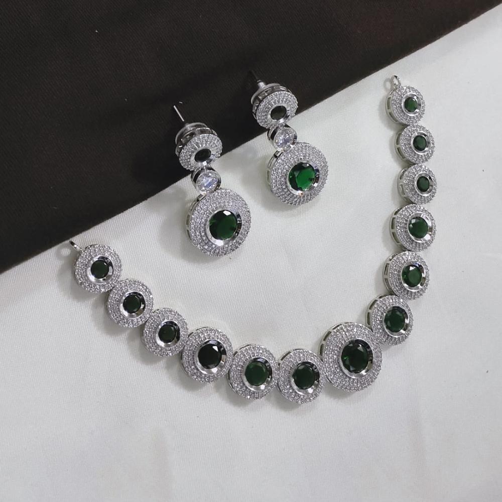 Akruti Collection Silver Plated American Diamond Necklace Set