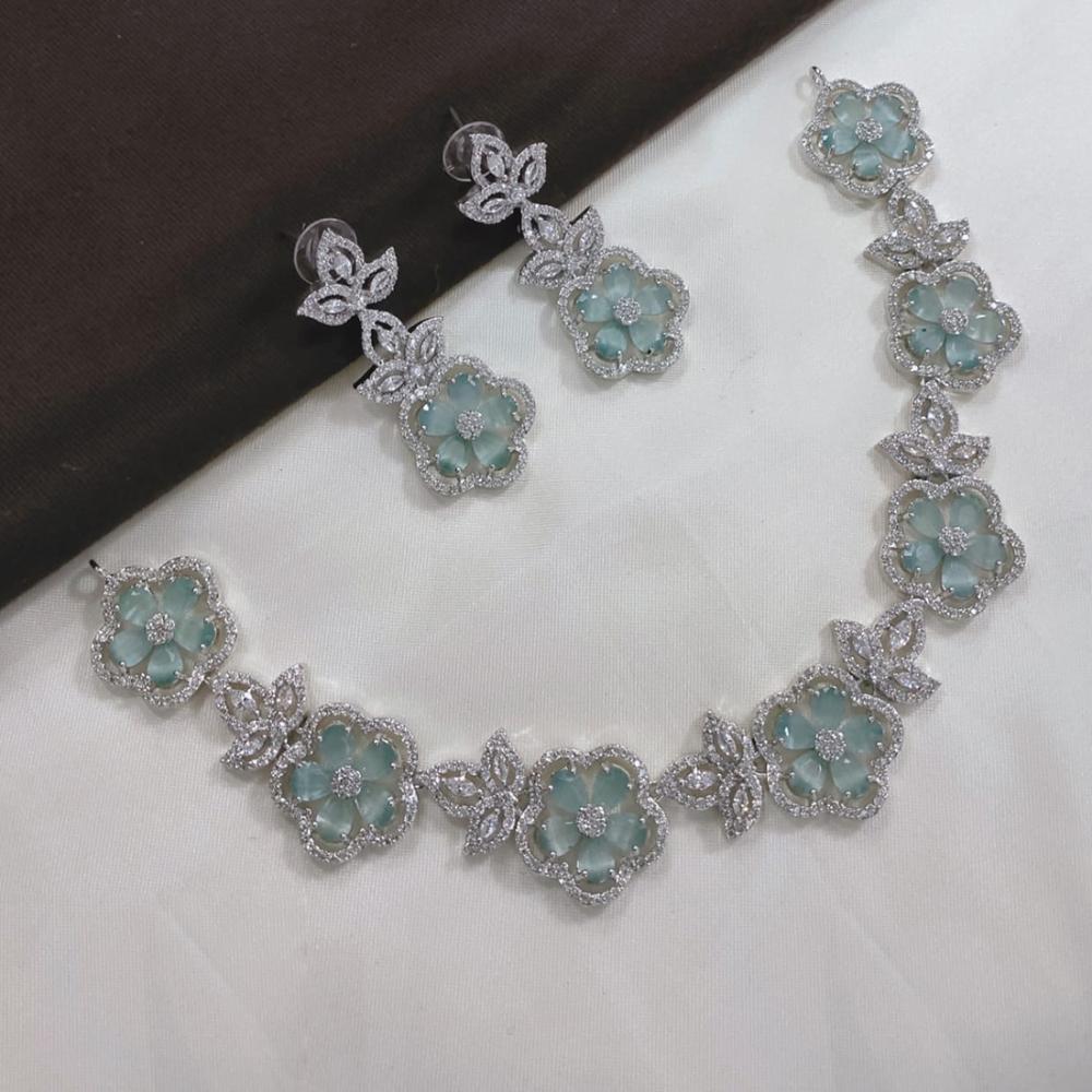 Akruti Collection Silver Plated American Diamond Necklace Set