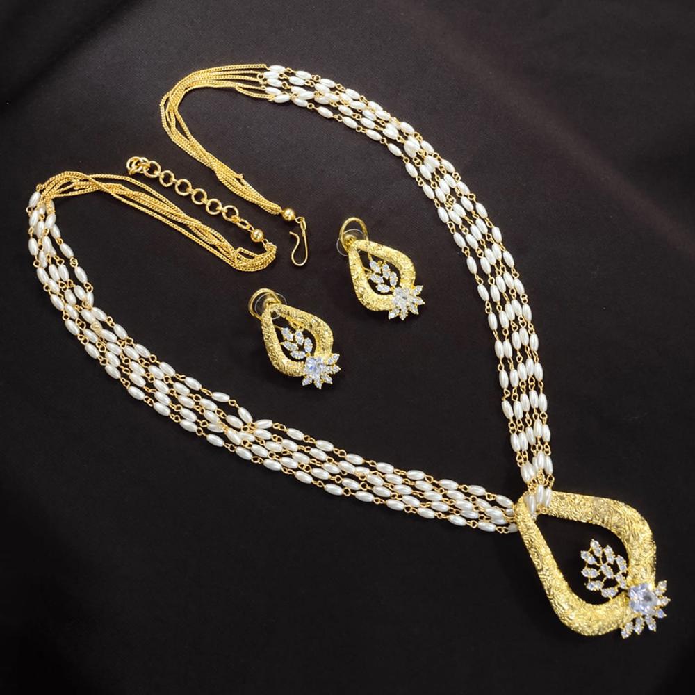 Akruti Collection Gold Plated American Diamond And Pearls Necklace Set