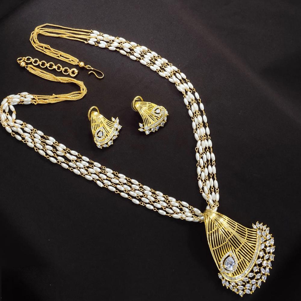 Akruti Collection Gold Plated American Diamond And Pearls Necklace Set
