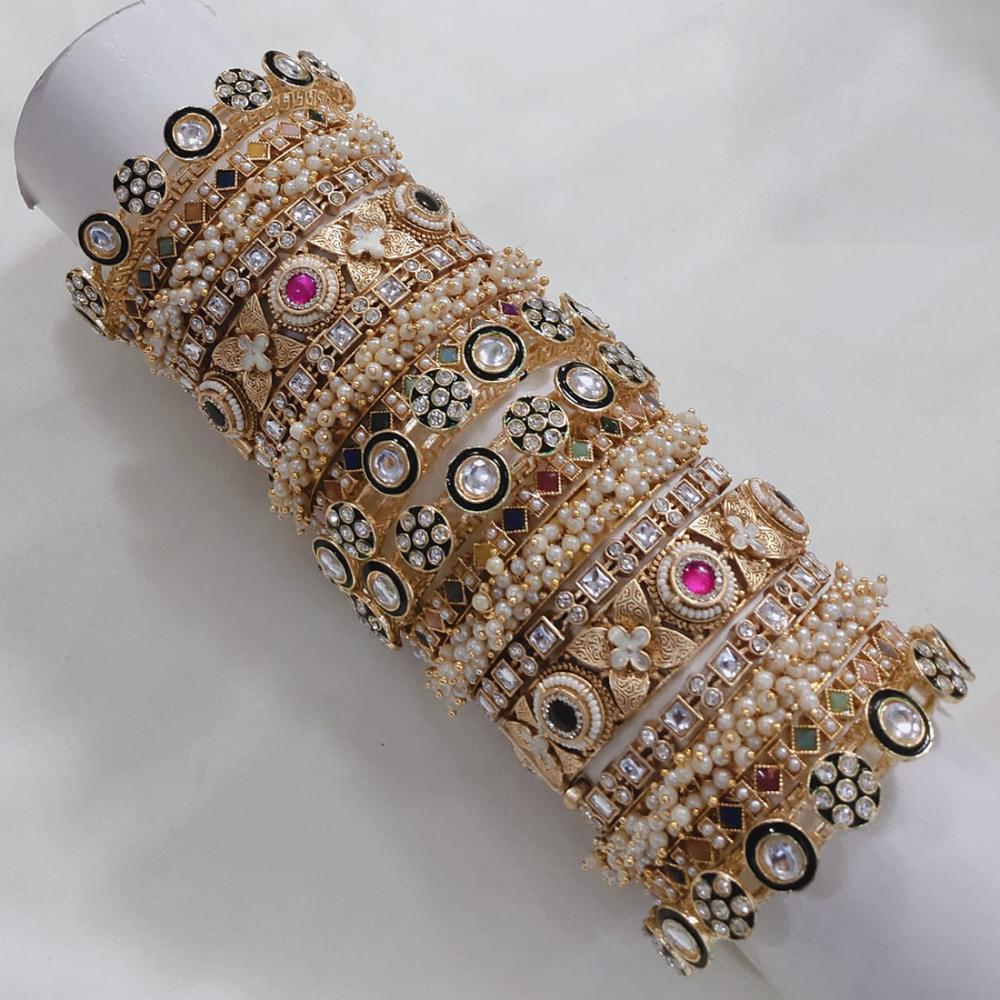 Akruti Collection Gold Plated Kundan Stone And Meenakari Bangles Set