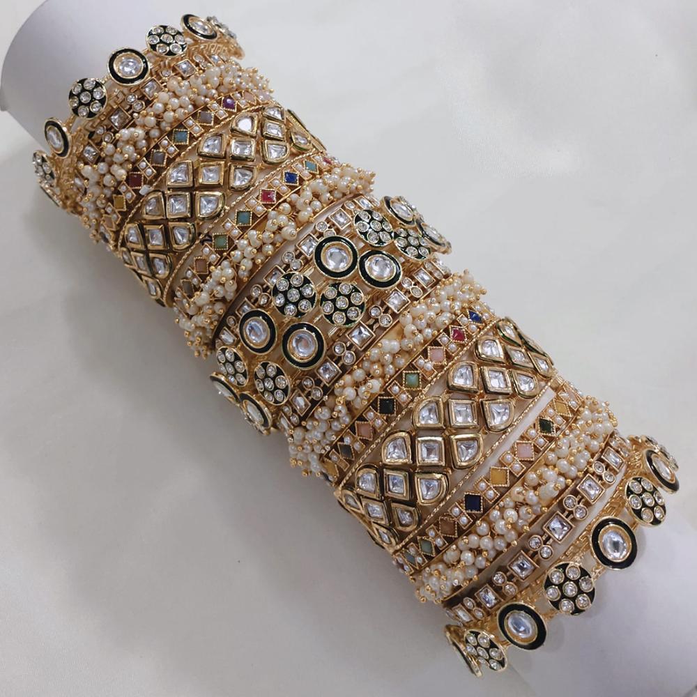 Akruti Collection Gold Plated Kundan Stone And Meenakari Bangles Set