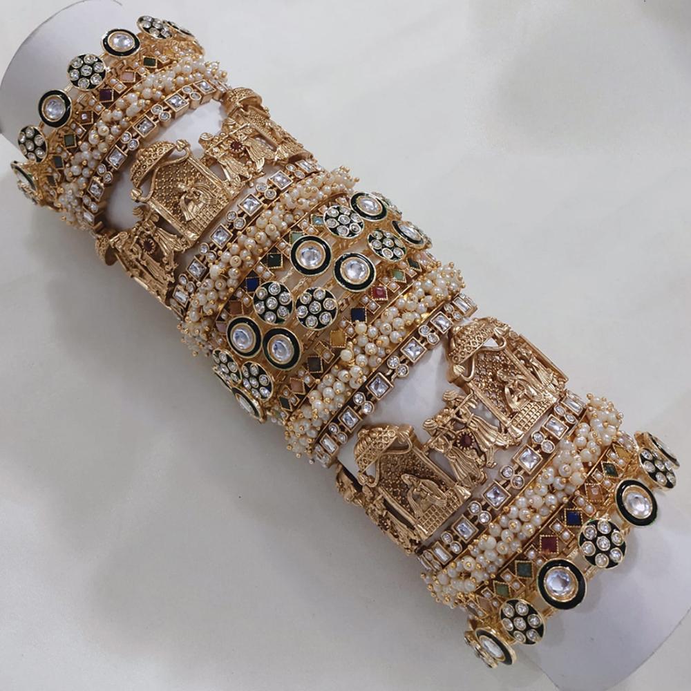 Akruti Collection Gold Plated Kundan Stone And Meenakari Bangles Set