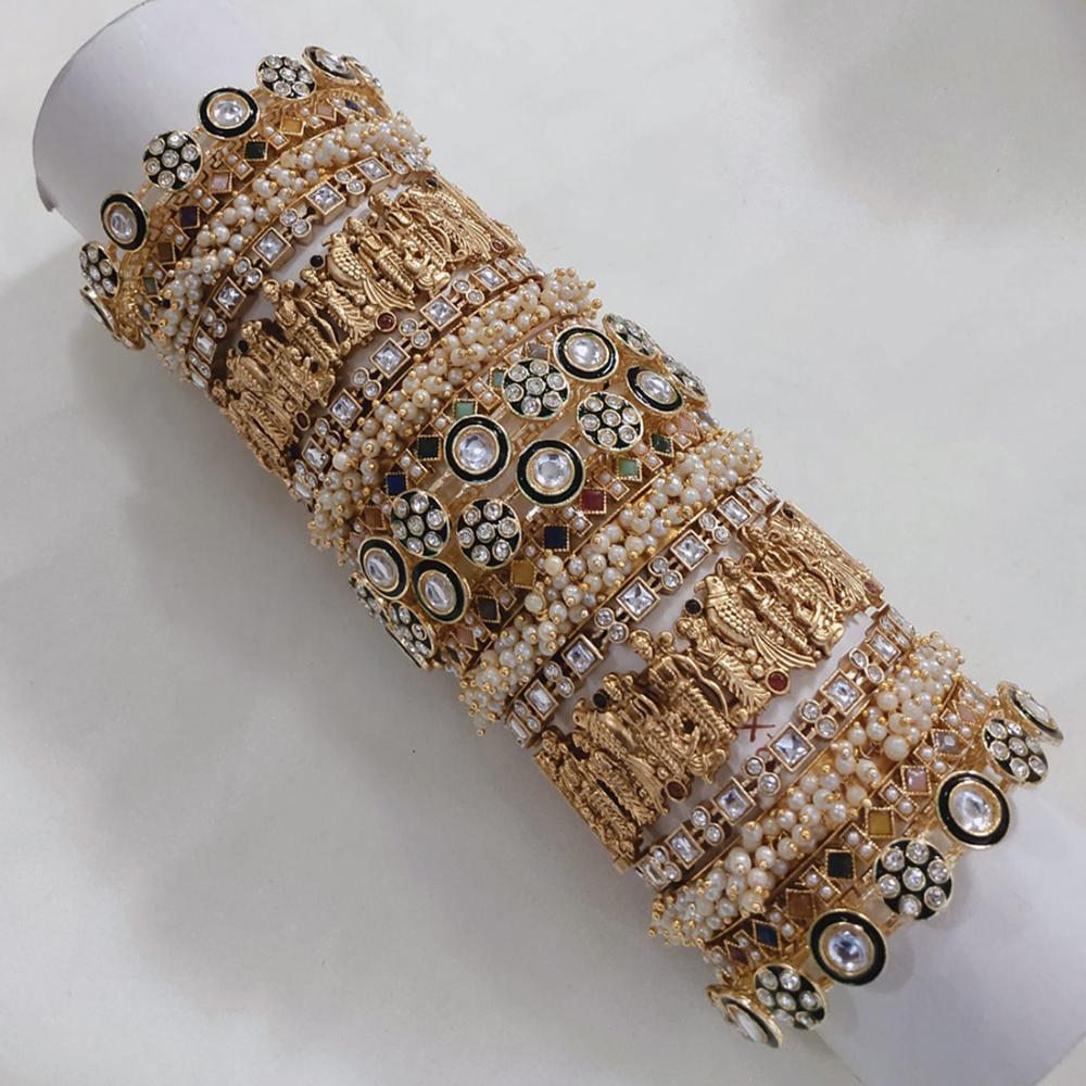 Akruti Collection Gold Plated Kundan Stone And Meenakari Bangles Set