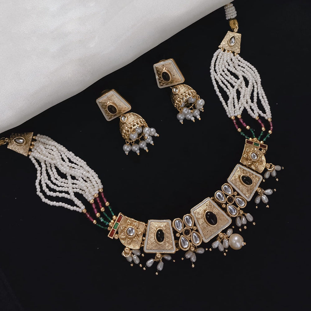 Akruti Collection Gold Plated Kundan And Pearl Necklace Set
