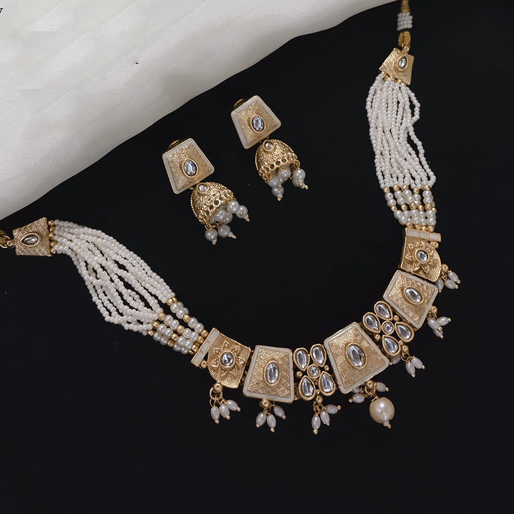 Akruti Collection Gold Plated Kundan And Pearl Necklace Set