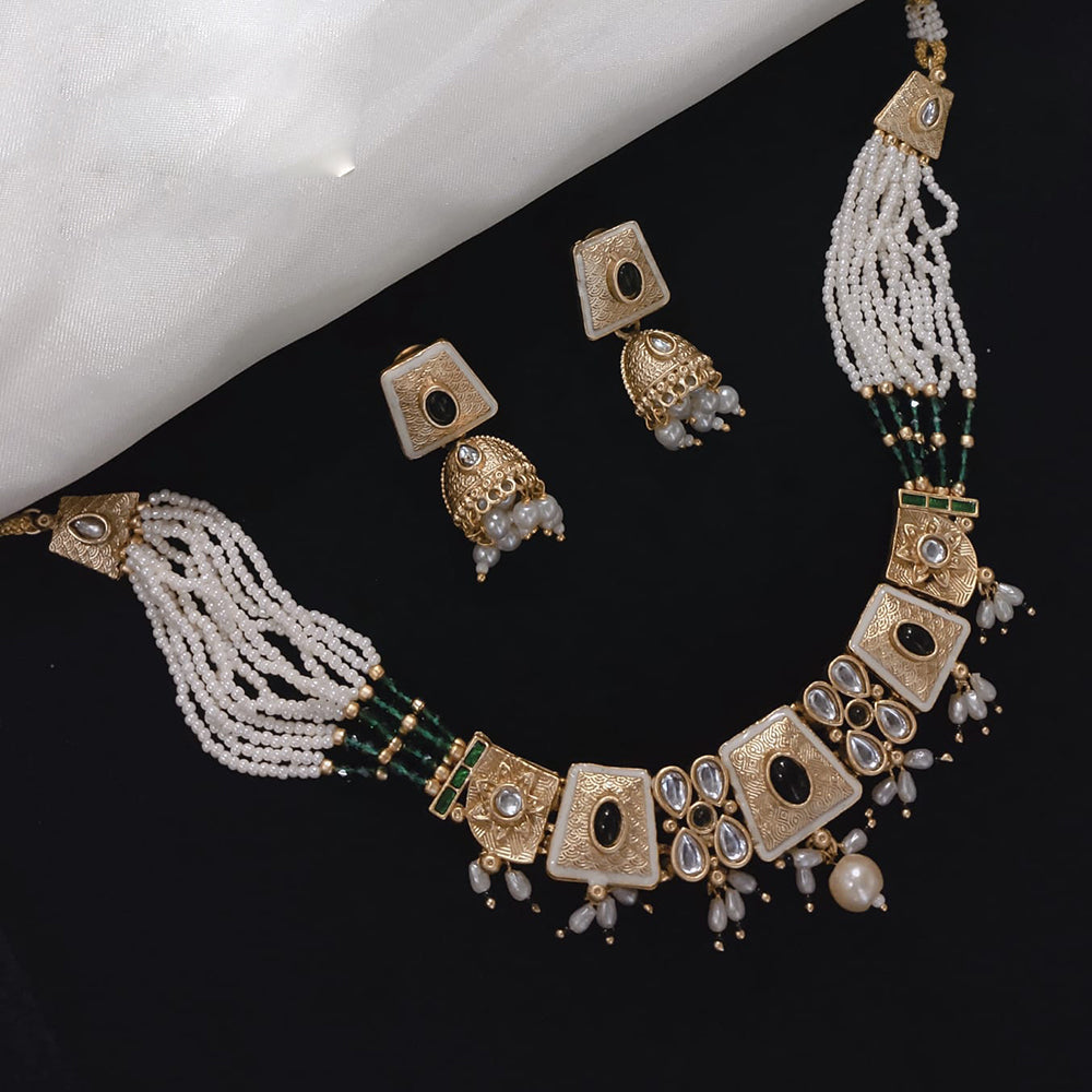 Akruti Collection Gold Plated Kundan And Pearl Necklace Set