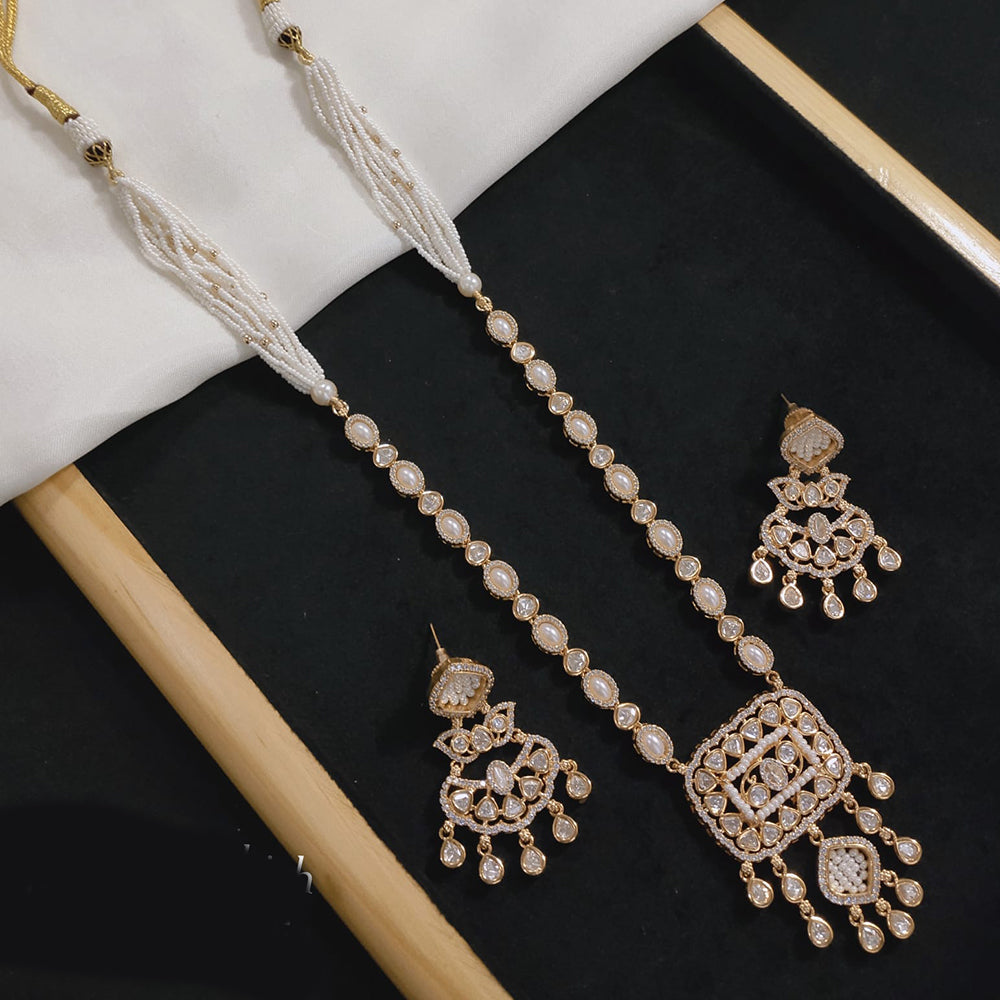Akruti Collection Gold Plated Polki Kundan And Pearl Long Necklace Set