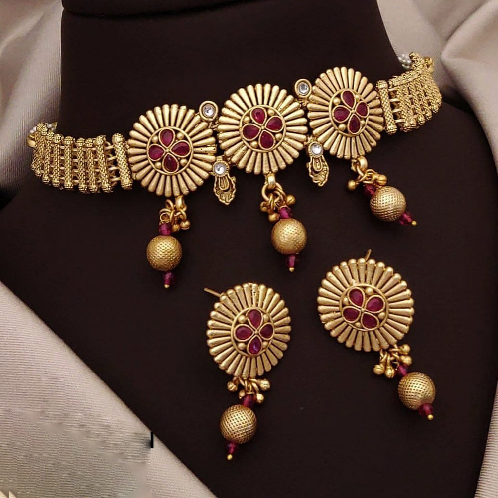 Akruti Collection Gold Plated Pota Stone Necklace Set