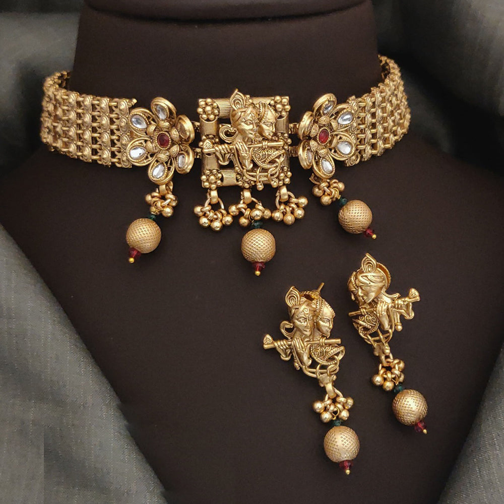 Akruti Collection Gold Plated Pota Stone Necklace Set