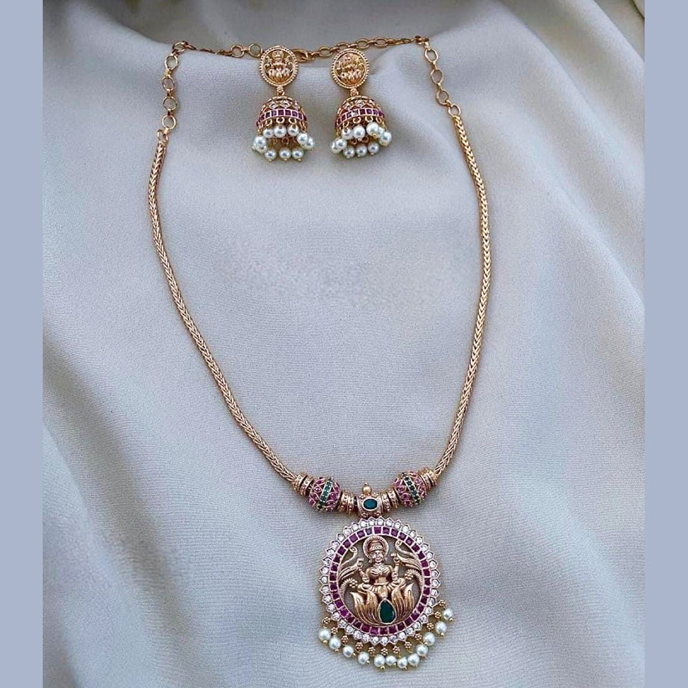 Akruti Collection Gold Plated Pota Stone Temple And Pearl Necklace Set