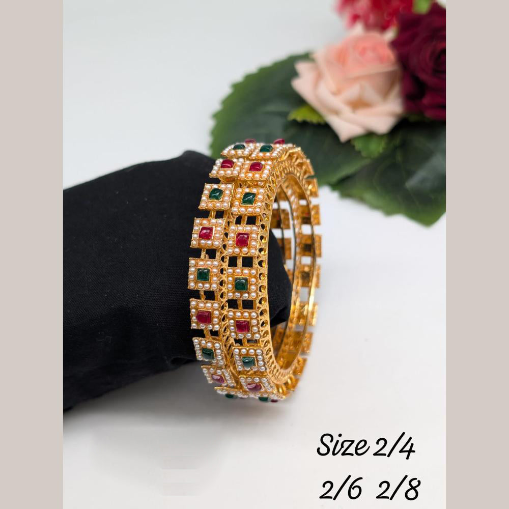 Akruti Collection Gold Plated Pota Stone And Pearl Bangle Set