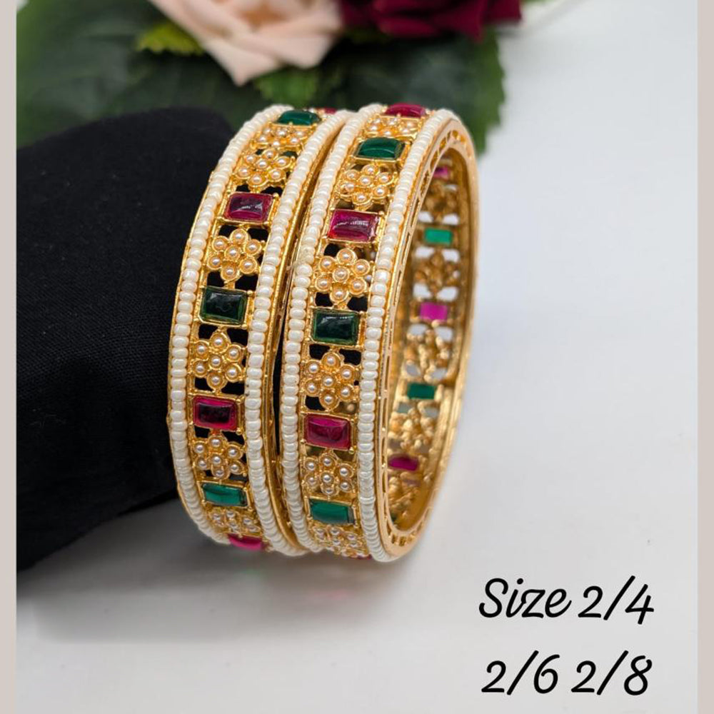 Akruti Collection Gold Plated Pota Stone And Pearl Bangle Set