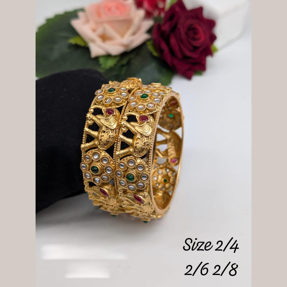 Akruti Collection Gold Plated Pota Stone And Pearl Bangle Set