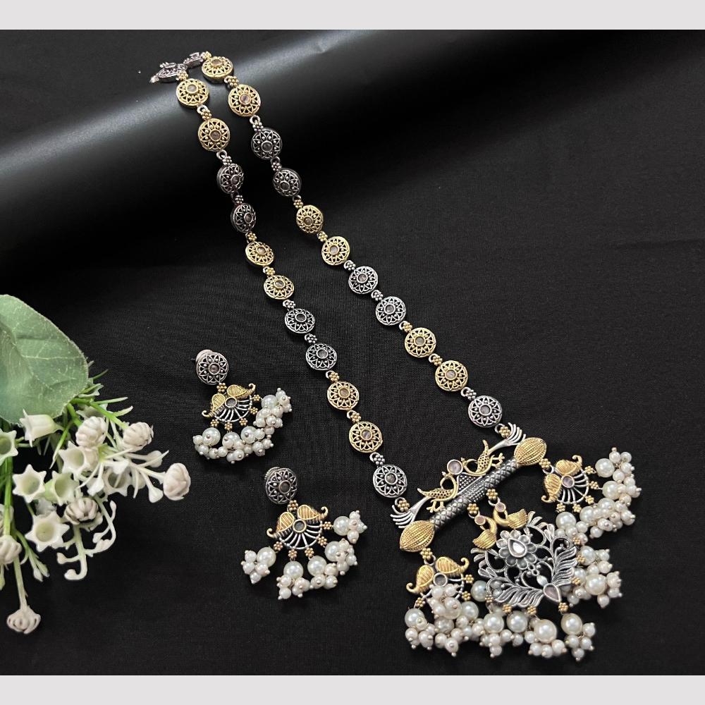 Akruti Collection 2 Tone Plated Pota Stone Long Necklace Set