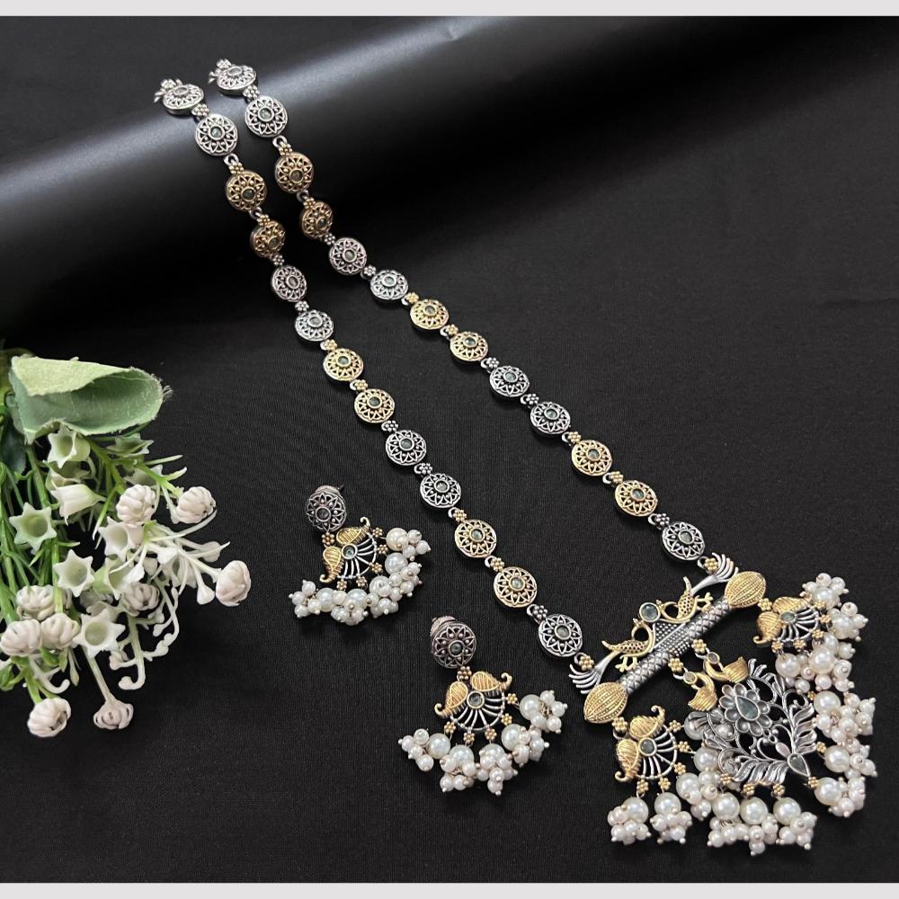 Akruti Collection 2 Tone Plated Pota Stone Long Necklace Set