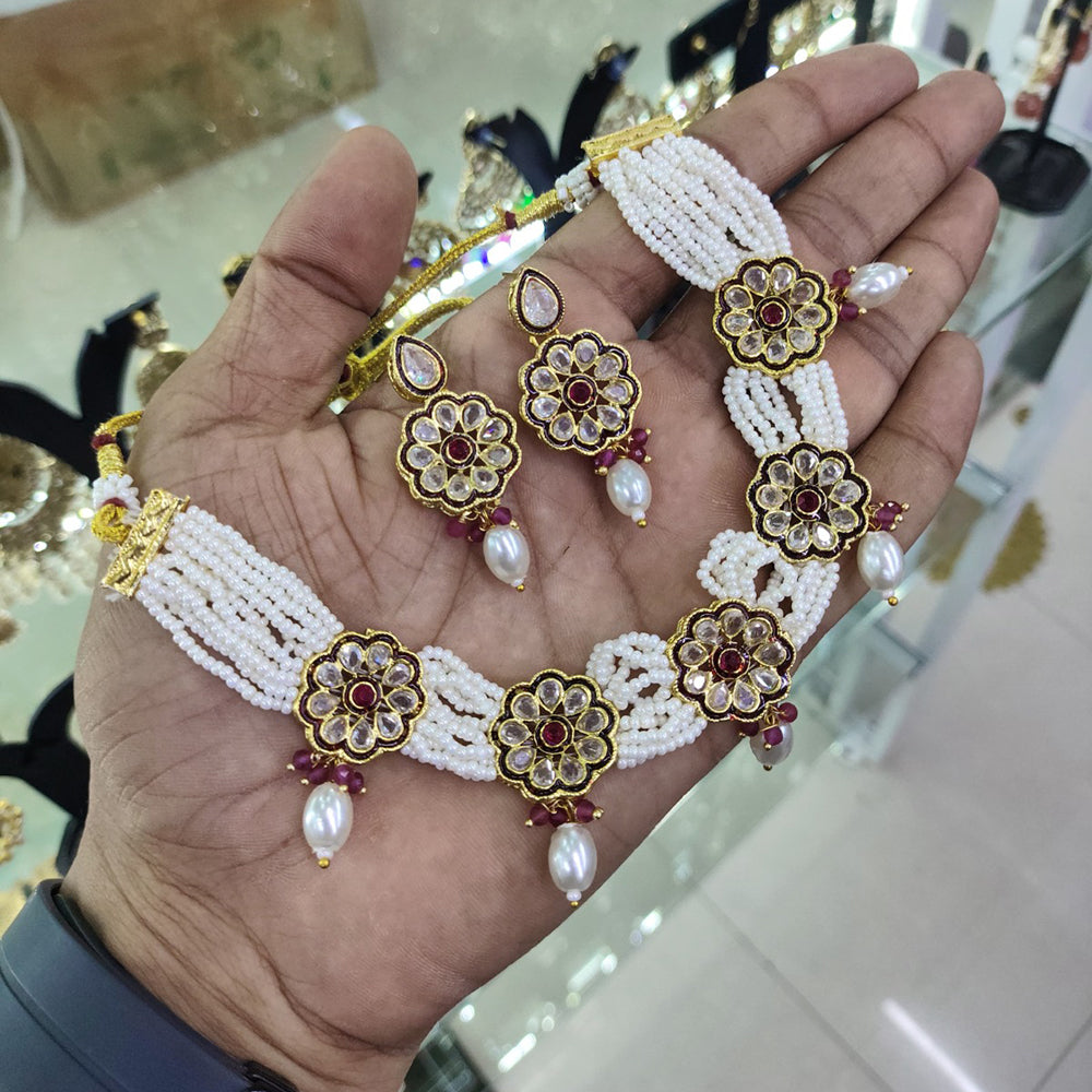 Akruti Collection Gold Plated Crystal Stone And Pearl Neckalce Set