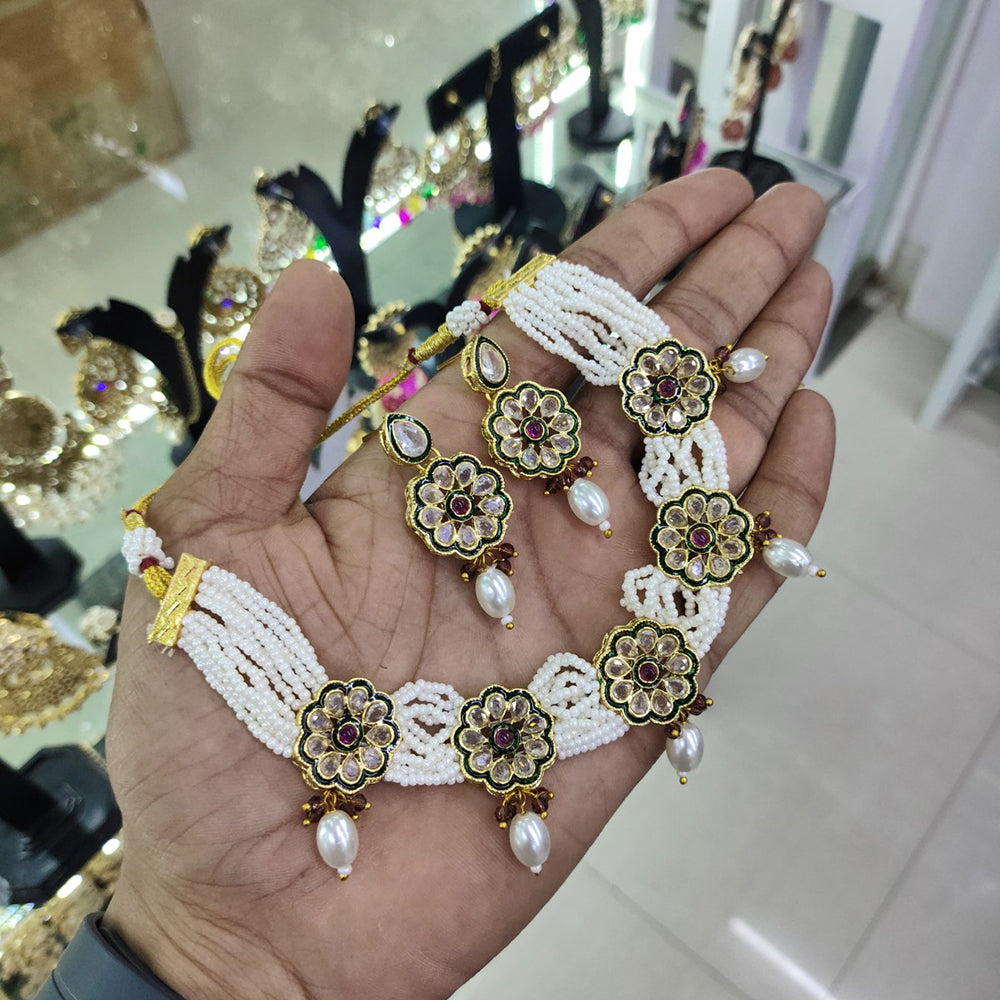 Akruti Collection Gold Plated Crystal Stone And Pearl Neckalce Set