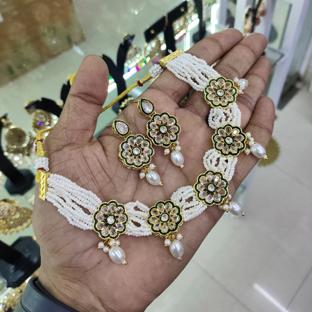 Akruti Collection Gold Plated Crystal Stone And Pearl Neckalce Set
