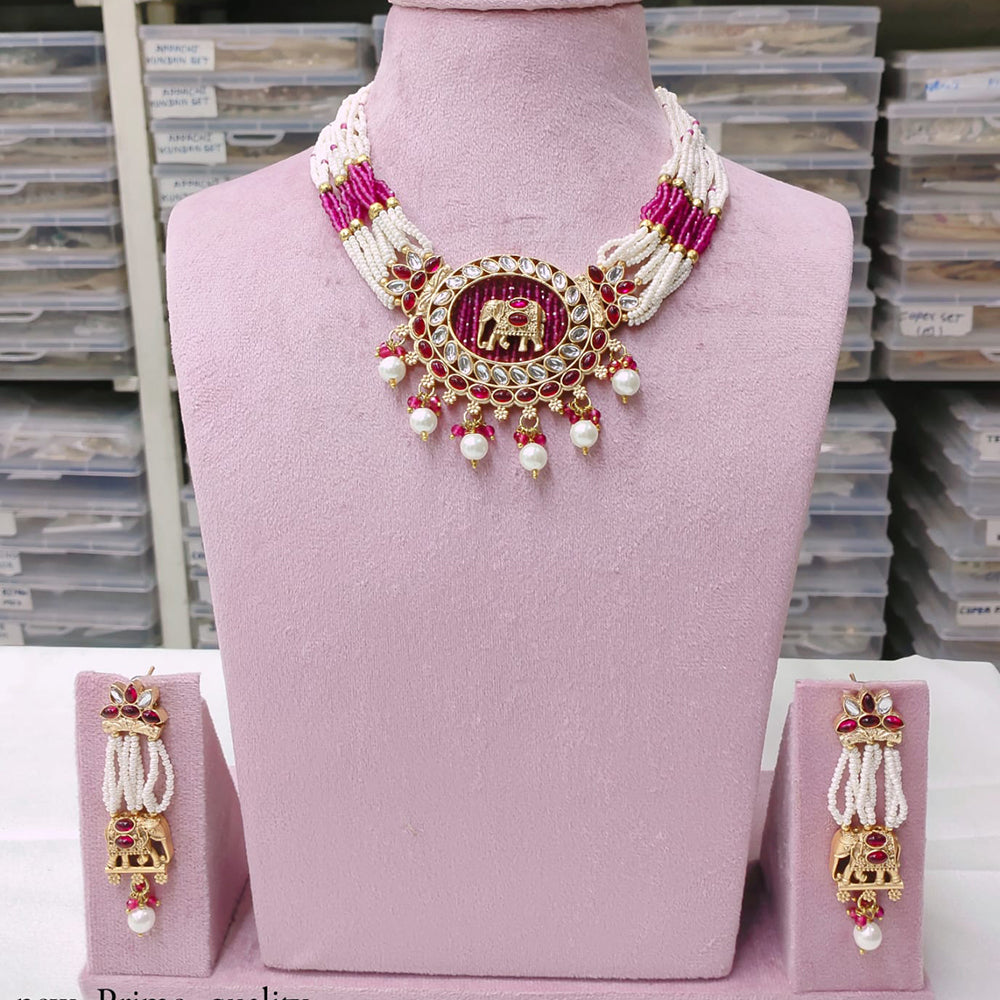 Akruti Collection Gold Plated Crystal Stone And Pearl Neckalce Set