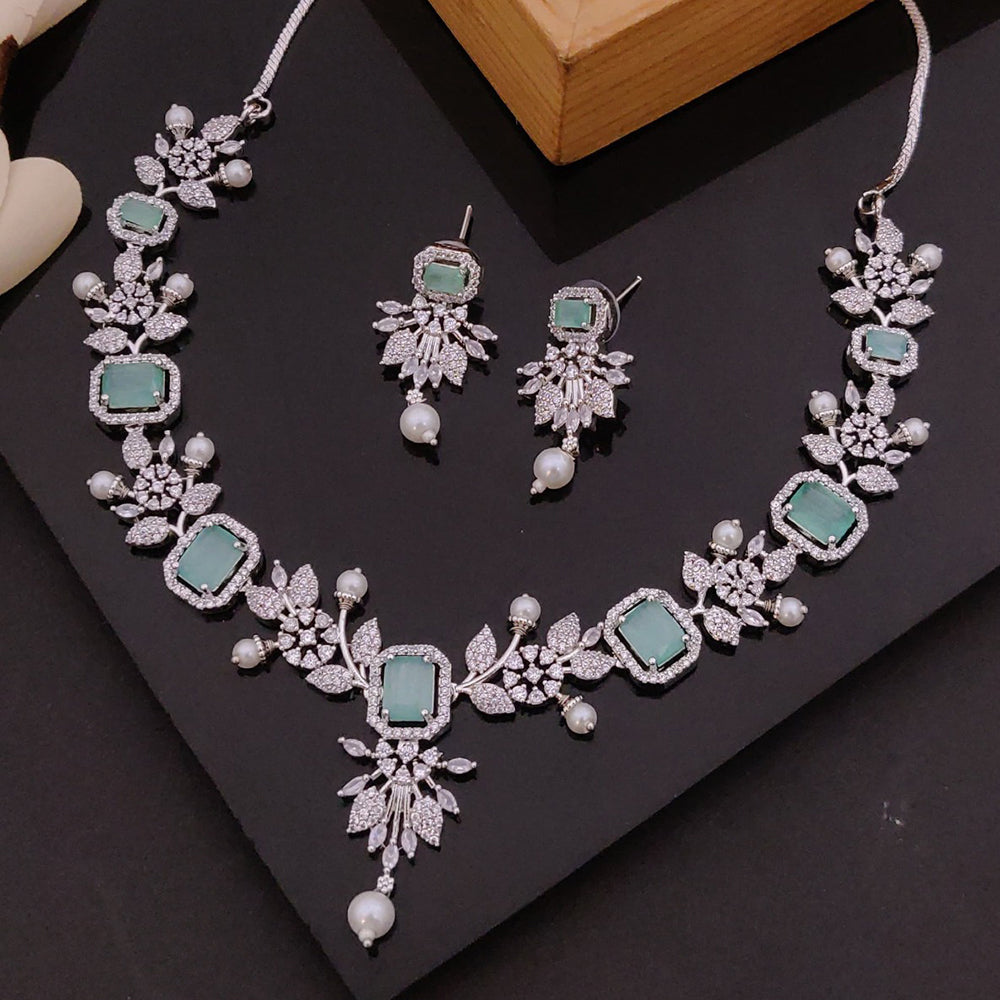 Akruti Collection Silver Plated American Diamond Necklace Set